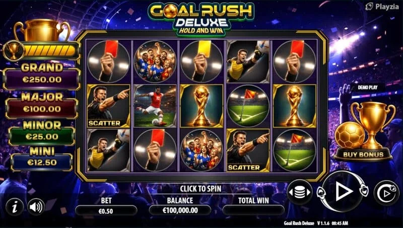 „Goal Rush Deluxe“ – žaidimo ekranas Free Spins režimu