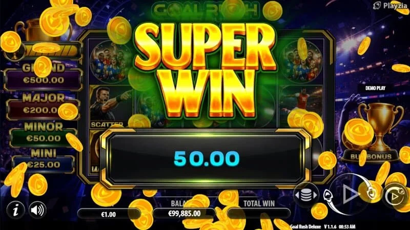 „Goal Rush Deluxe“ – galutinis super laimėjimas su Grand Jackpot